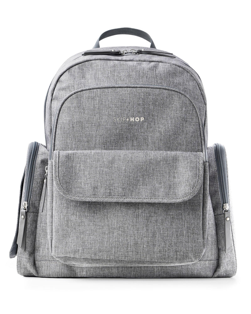 Skip Hop Diaper Bag Backpack with Portable Changing Pad, 9 Total Pockets, Easy-Access Wipes Pocket, Zippered Side Pocket, Luggage Sleeve & Stroller Straps, Fits a 15” Laptop, Luna, Heather Grey