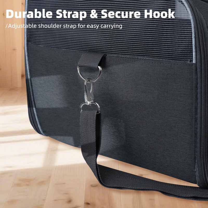 Lightweight Waterproof Cat Carrier - Foldable Design w/Full Cover for Security, Includes Collapsible Bowl, Black