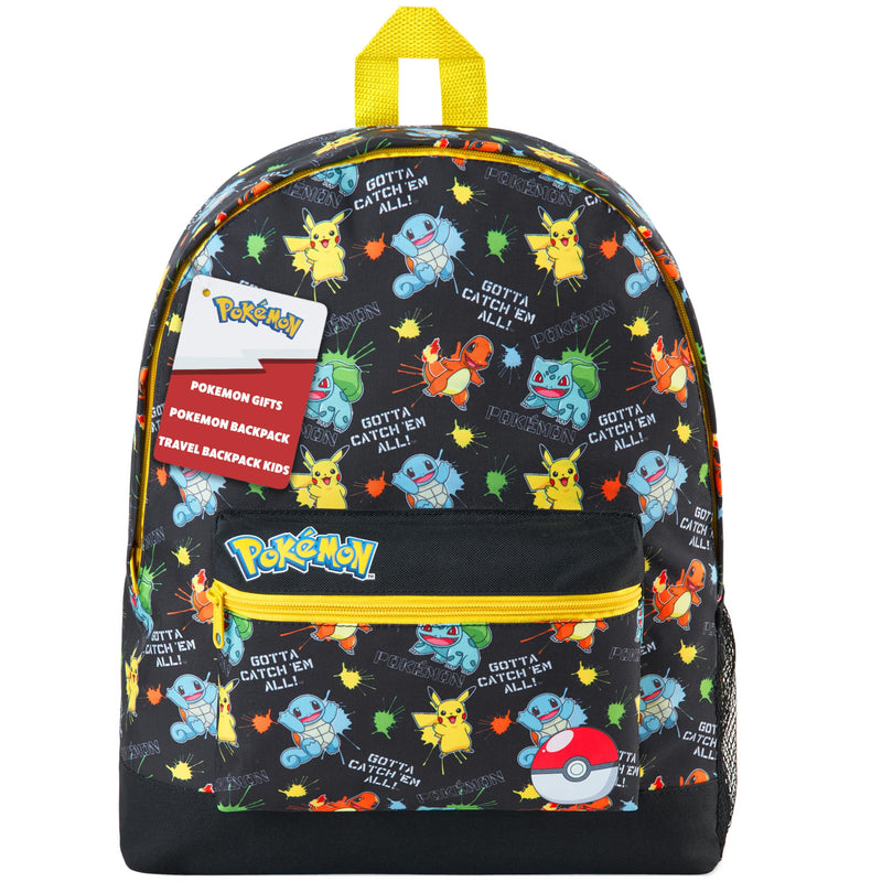 Pokemon Backpack for Kids Teens Boys Girls, Pikachu Anime Backpacks, Bag for Daycare Sports Vacation Travel, School Gift (Black AOP)