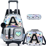 Meetbelify Rolling Backpack for Girls Backpack with Wheels for Elementary Student Kids School Bag with Lunch Box Pencil Case for Girls Ages 6-8 Years Old Black A