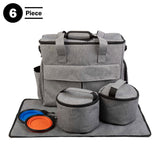 Dog Travel Bag - Cat and Dog Storage Organizer with Pockets, Mat, 2 Food Containers, and 2 Large Collapsible Travel Dog Bowls by PETMAKER (Gray)