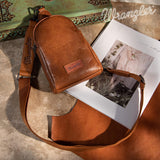 Wrangler Small Sling Bag for Women, Leather Crossbody Bags Cross Body Purse Fanny Packs with Adjustable Strap, WG87-210BR