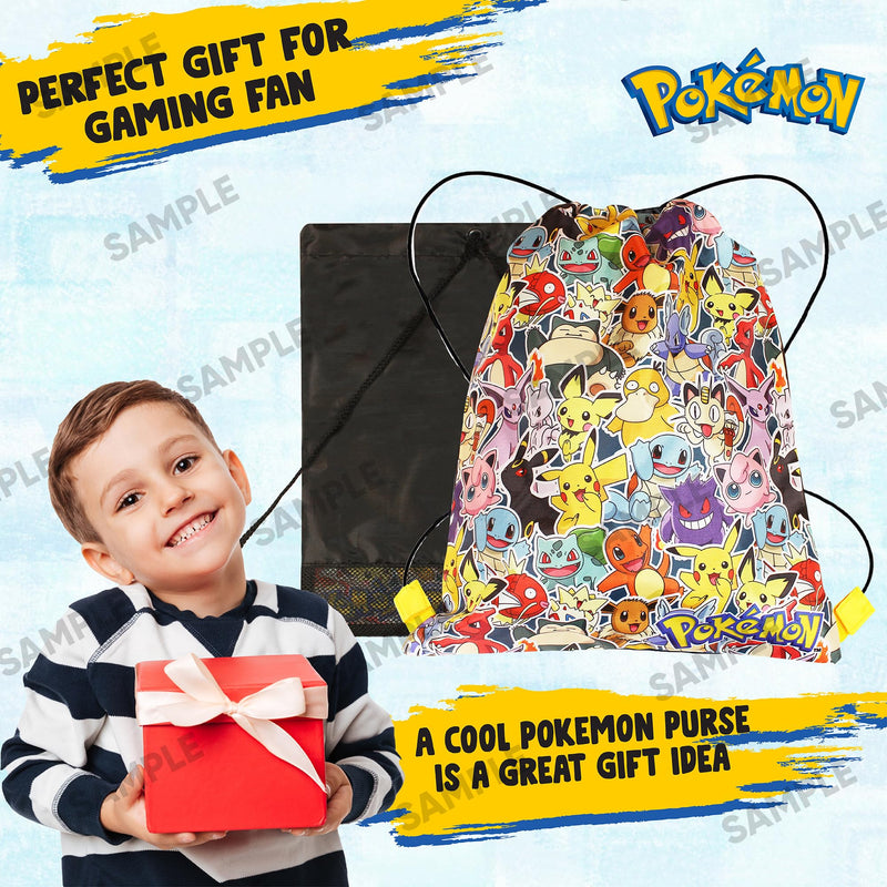 Pokemon School Supplies Drawstring Bags for Kids Gym Bag, Perfect for Travel & Swim for Boys Girls, Featuring Charmander and Pikachu.