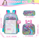 Meetbelify Backpacks for Girls Backpacks for Elementary Preschool Students Kids School Backpack with Lunch Box Gift Package (Blue Mermaid)