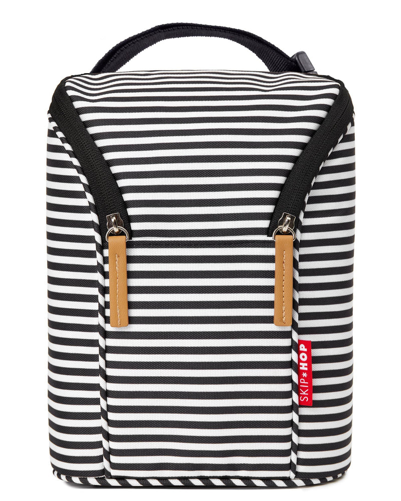 Skip Hop Insulated Breastmilk Cooler And Double Baby Bottle Bag, Black & White Stripe