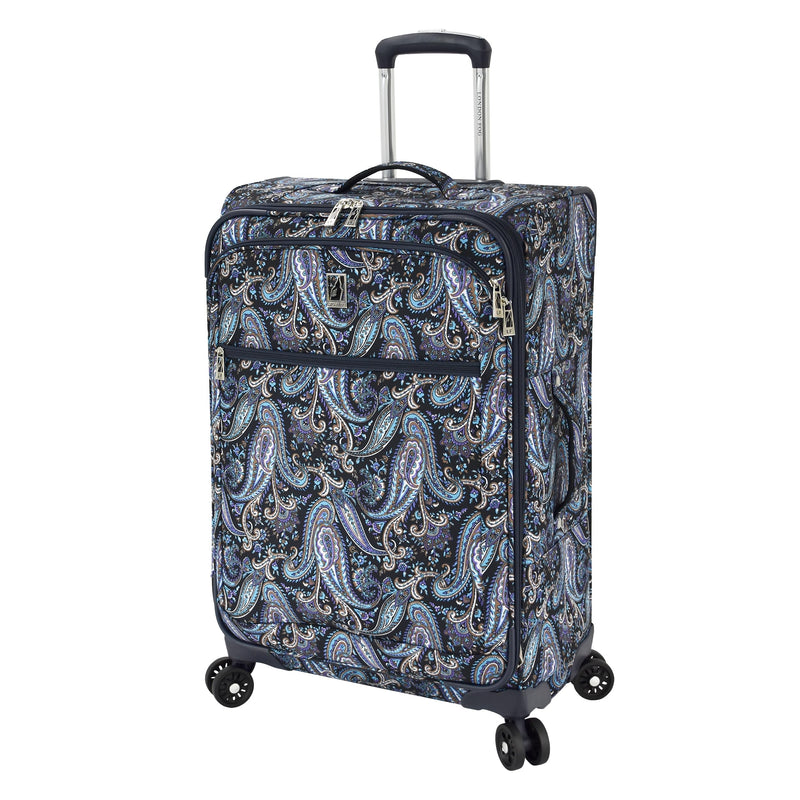 London Fog Mayfair 25 Inch Expandable Spinner Softside Suitcase, Navy White Paisley