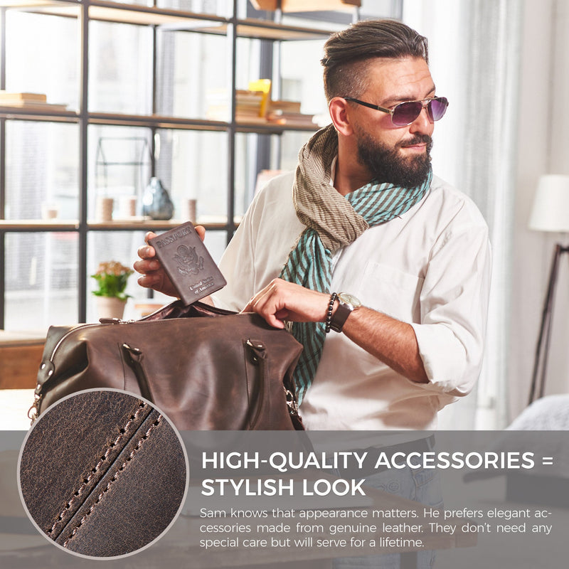 Shvigel US Leather Passport Book Cover - Thin American Travel Passport Holder - Premium International USA Passport Protector Case for Women Men (Brown Vintage)