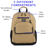 Eastsport Travel Luggage Carry On Weekender Backpack Daypack Large Tech Laptop Bag for Work, Gym, Hiking, Tan