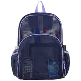 Eastsport Mesh Beach Backpack, College Bookbag, Lightweight See Through for Travel, Swim, Gym, 17.5 Inches, Lavender Mesh Navy Trim