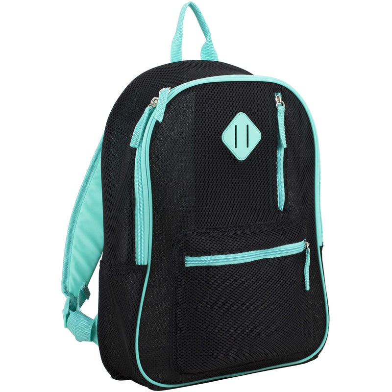 Eastsport Active Semi Transparent Soft Comfortable Mesh Backpack, See Through for Work, Travel, Security, Swimming, Beach, Black/Turquoise