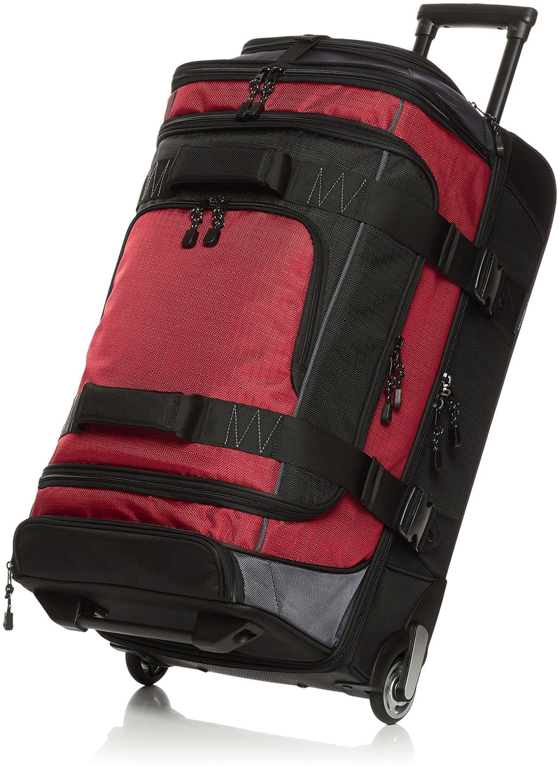 Amazon Basics Ripstop Wheeled Duffel Bag with Multi-Pocket Design, Portable, 30", Red