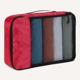 Amazon Essentials 4-Piece Packing Cubes Travel Accessories Set, Luggage Organizer, Double Zipper, Mesh Top, Space-Saving Suitcase Organizer, Small/Medium/Large/Slim, Red (Previously Amazon Basics)