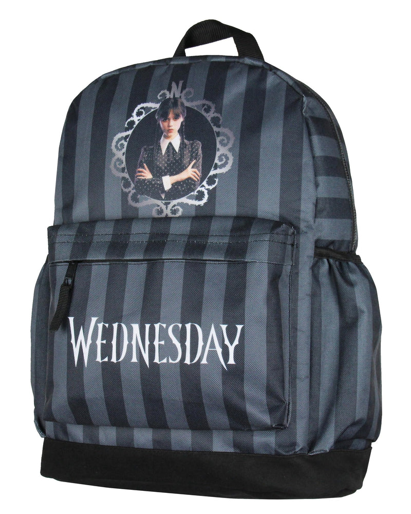 Wednesday Addams TV Show Portrait Striped Travel School Dual Compartment Backpack For Daily Use 16"