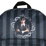 Wednesday Addams TV Show Portrait Striped Travel School Dual Compartment Backpack For Daily Use 16"