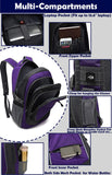 ProEtrade Backpack for College Sturdy Bookbag Travel Business with USB Charging Port Laptop compartment Chest Straps Anti Theft Night Light Reflective (Purple)