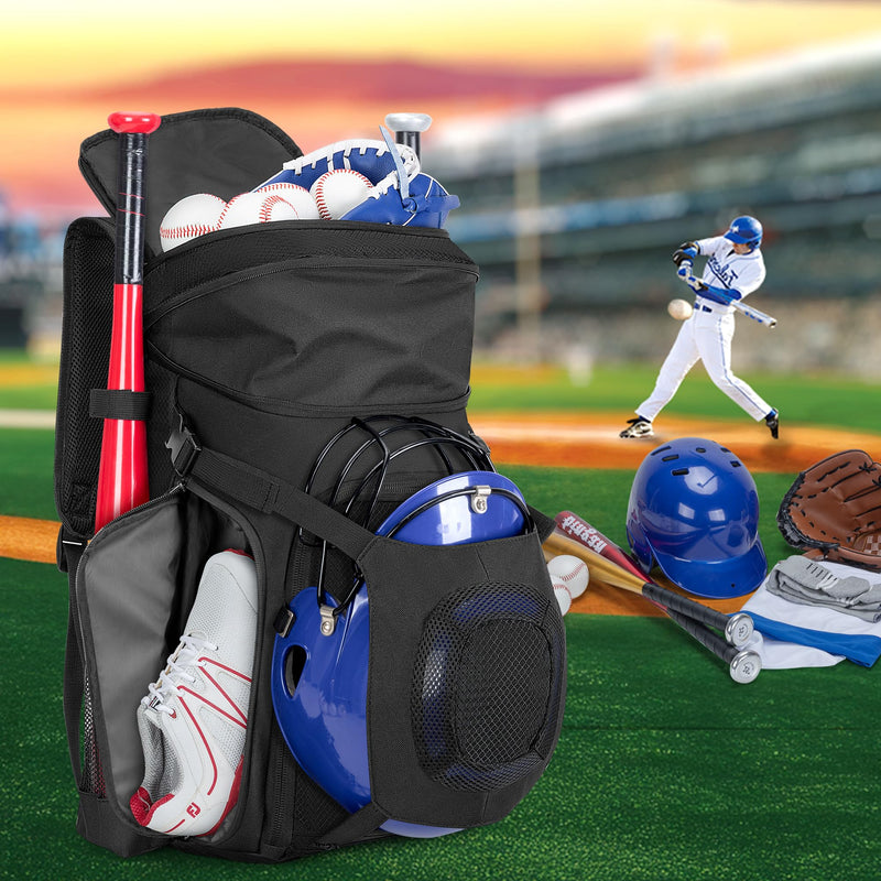 Smasrob Baseball Bag for Adult and Youth, Baseball Backpack Softball Bag with Helmet Holder, Shoe Compartment and Fence Hook, Black