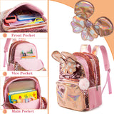 Meetbelify Backpack for Girls 16" 3pcs School Backpacks with Lunch Box for Elementary Students Travel Sequin Backpack