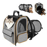 Cat Backpack Carrier with Detachable Round Play Tunnel, 2 in 1 Expandable Cat Backpack with Breathable Mesh,Cat Carrying Backpack for Cat 17lbs & Small Dog 13lbs,Grey Orange.