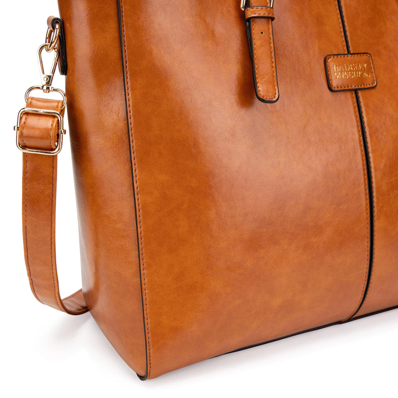 Badgley Mischka Julia Vegan Leather Weekender Duffel Bag for Travel (Brown)