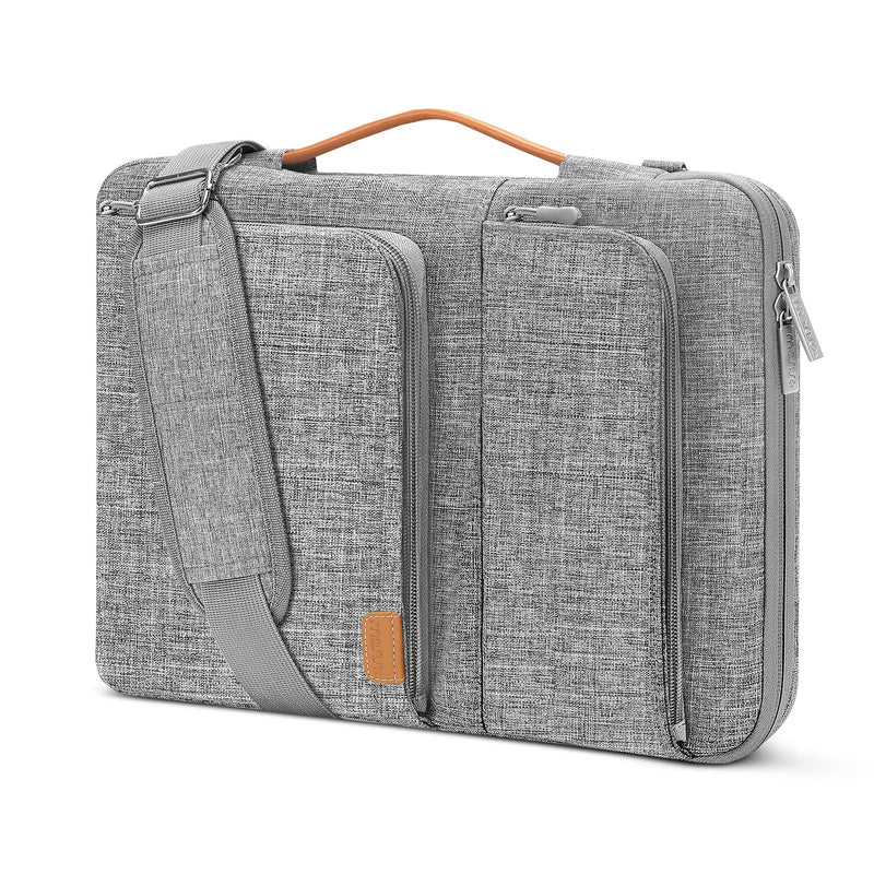 MOSISO 360 Protective Laptop Shoulder Bag, 15-15.6 inch Computer Bag Compatible with MacBook Pro 16, HP, Dell, Lenovo, Asus Notebook, Side Open Briefcase with 2 Accessory Pockets & Handle & Belt, Gray
