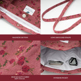 TOPASION Cute Corduroy Tote Bag Canvas Shoulder Handbags for Women Travel Shopping (Rose Wine Red)