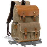 Padwa Lifestyle Khaki Camera Backpack - Waxed Memory Canvas Camera Bag, Multi DSLR SLR Large Camera Backpacks for Photographers with 16” Laptop & Lens Compartment and Tripod Holder & Weather Resistant