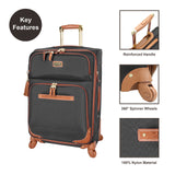 Steve Madden Designer Luggage Collection - Expandable 24 Inch Softside Bag - Durable Mid-sized Lightweight Checked Suitcase with 4-Rolling Spinner Wheels (Global Black)