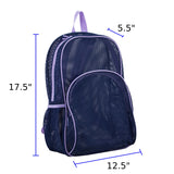 Eastsport Mesh Beach Backpack, College Bookbag, Lightweight See Through for Travel, Swim, Gym, 17.5 Inches, Lavender Mesh Navy Trim