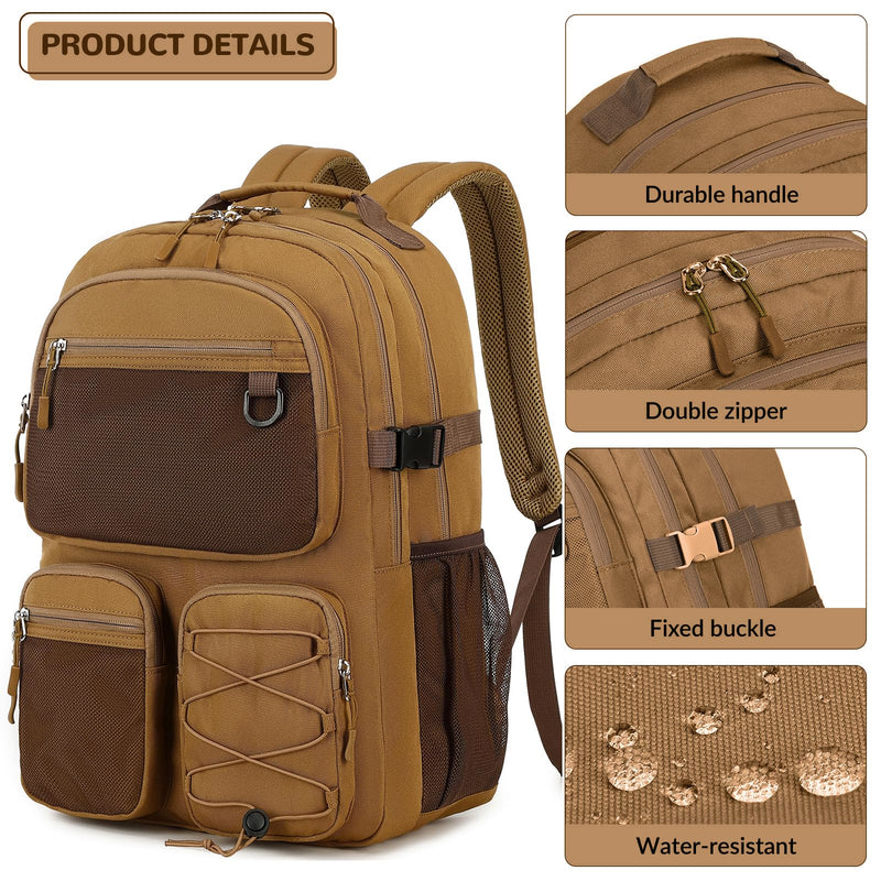 Lohol Water Resistant Daypack with Mulitiple Pockets for Travel Outdoor College, 15.6 inch Laptop Backpack for Men and Women (Brown)