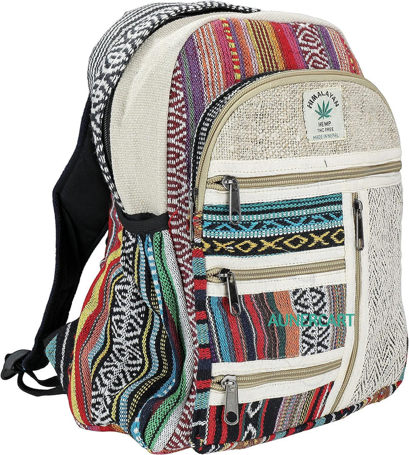 AUNERCART Hemp Backpack Traveling Bagpack, Cotton Canvas Stripe Nepali Himalayan Backpack, College Gift Casual Small Daypack Bag 13 x | Backpacks4Less