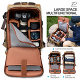Padwa Lifestyle Khaki Camera Backpack - Waxed Memory Canvas Camera Bag, Multi DSLR SLR Large Camera Backpacks for Photographers with 16” Laptop & Lens Compartment and Tripod Holder & Weather Resistant
