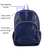 Eastsport Mesh Beach Backpack, College Bookbag, Lightweight See Through for Travel, Swim, Gym, 17.5 Inches, Lavender Mesh Navy Trim