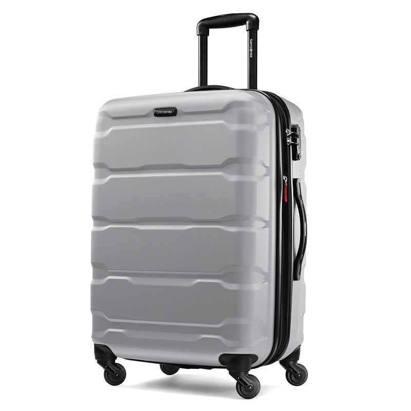 Samsonite Omni PC Hardside Expandable Luggage with Spinner Wheels, Silver, Checked-Medium 24-Inch