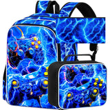 FTJCF 17" Gamer Backpack, Boys Lightning Kids Bookbag with Lunch Box, 3Pcs School Backpacks for Elementary Preschool Kindergarten (Blue)