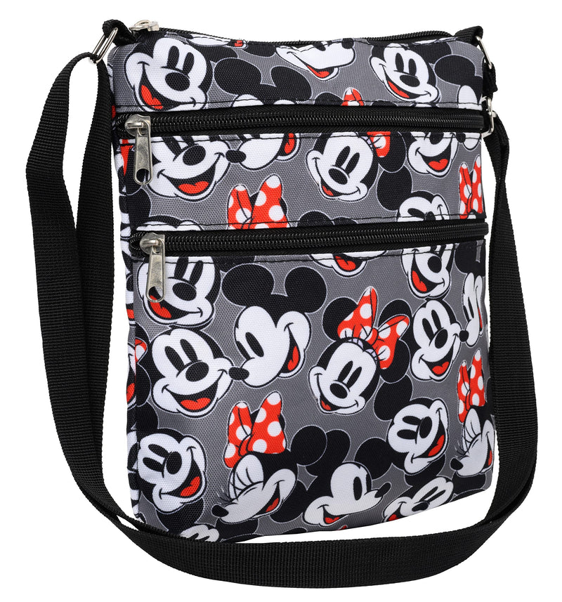 Disney Crossbody Bag Mickey & Minnie Mouse All Over Print Travel Passport (Grey)