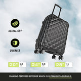 Kenneth Cole REACTION Diamond Tower Collection Lightweight Hardside Expandable 8-Wheel Spinner Travel Luggage, Black, 20-Inch Carry On