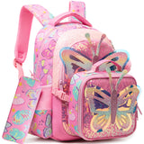 Meetbelify Backpacks for Girls School Backpacks with Lunch Box Pencil Case for Elementary Students Ages 8-10 Kids Travel Backpack 3 in 1 Backpack Set for Girls Butterfly