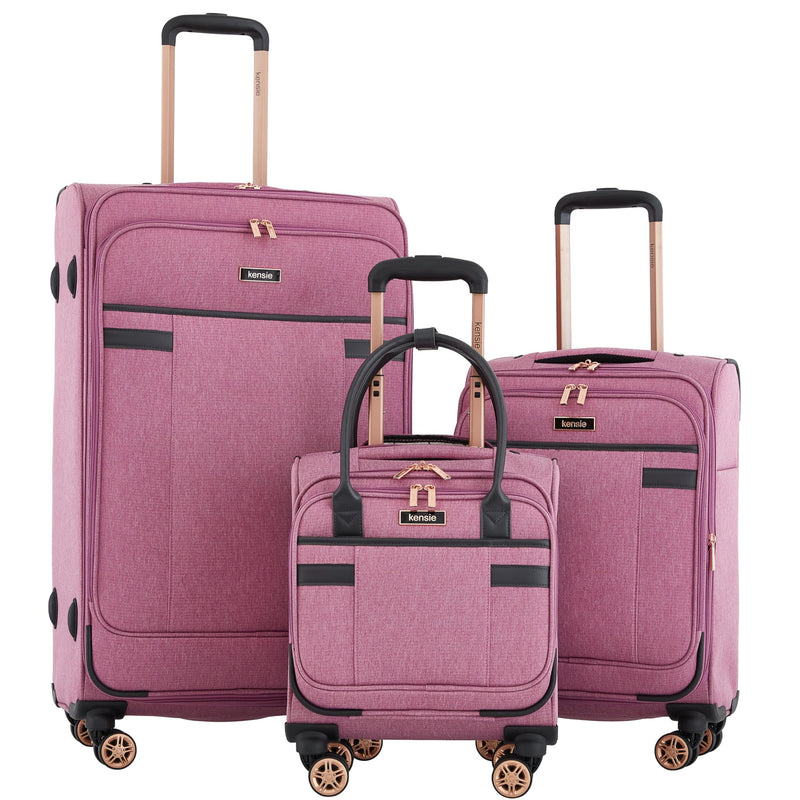 kensie Hudson Softside 3-Piece Spinner Luggage Set, Mellow Mauve