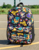 Pokémon Pikachu Charizard Gengar Meowth Backpack in Black | Kids Character All Over Print Bag | Adjustable Shoulder Straps