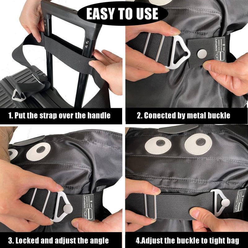 SOWPOPY Travel Belt for Luggage, Add a Bag Luggage Straps Suitcase Travel Belt Over Handle for Carry On Bag, Adjustable 2-in-1 Elastic Luggage Belt Bag Bungee Travel Essential Accessories(DK-Black)
