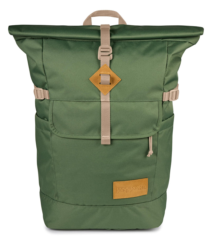 JanSport Hatchet Rolltop Backpack - 17-inch Padded Laptop Sleeve, Spacious Main Compartment, Dual Water Bottle Pockets, Cargo Green