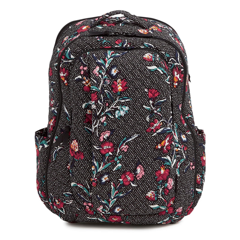 Vera Bradley Women's, Cotton Large Travel Backpack Travel Bag, Perennials Noir Dot, One Size