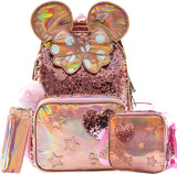 Meetbelify Backpack for Girls 16" 3pcs School Backpacks with Lunch Box for Elementary Students Travel Sequin Backpack