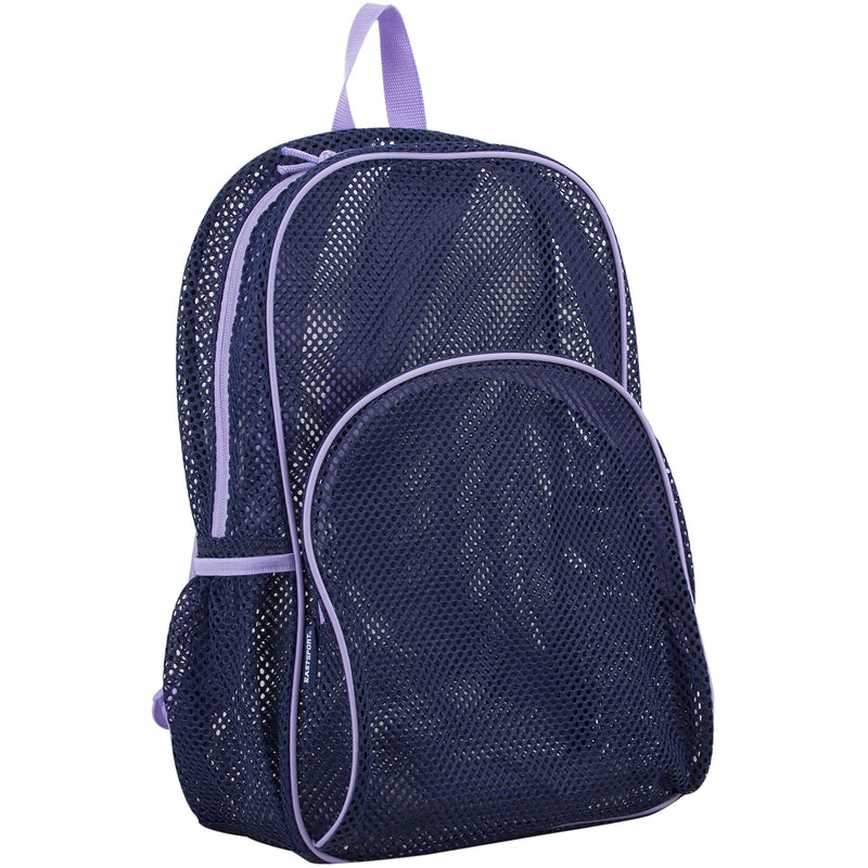 Eastsport Mesh Beach Backpack, College Bookbag, Lightweight See Through for Travel, Swim, Gym, 17.5 Inches, Lavender Mesh Navy Trim