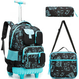 Meetbelify Boys Rolling Backpack with Wheels Kids Travel Luggage with Lunch Box Pencil Case for Elementary Students 18inch Carry on Suitcase for Boys Ages 8-10