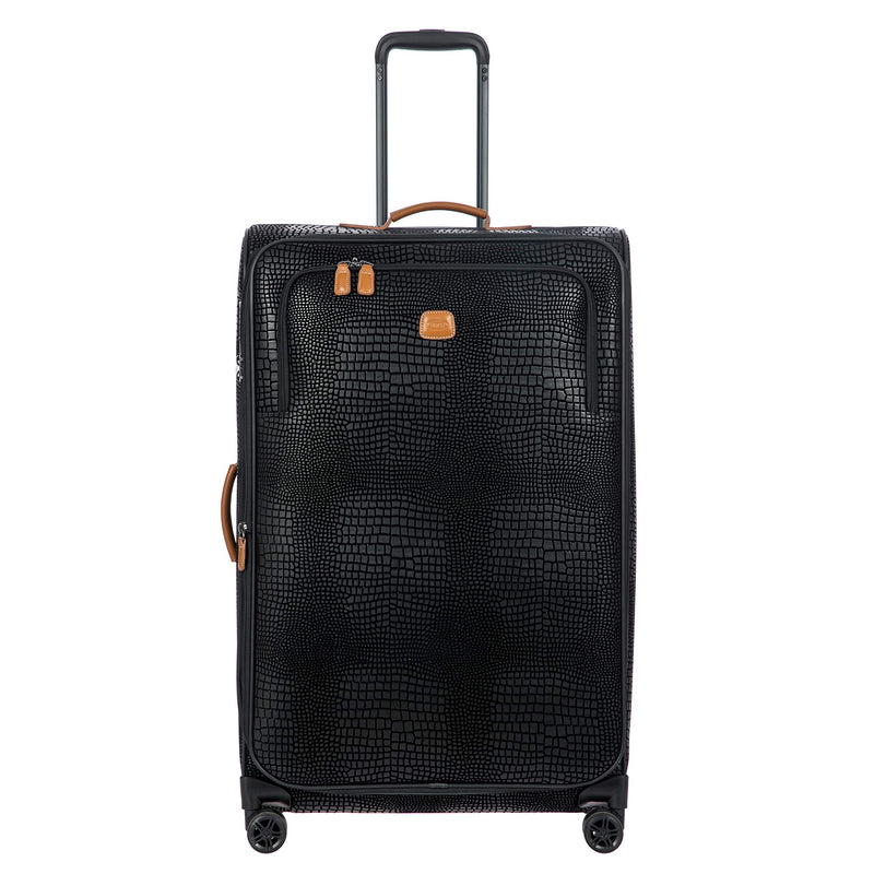 Bric's My Safari Spinner Suitcase, Lightweight Expandable Leather Shell Luggage with Smooth 360° Wheels and TSA Lock - 28 Inch, Black