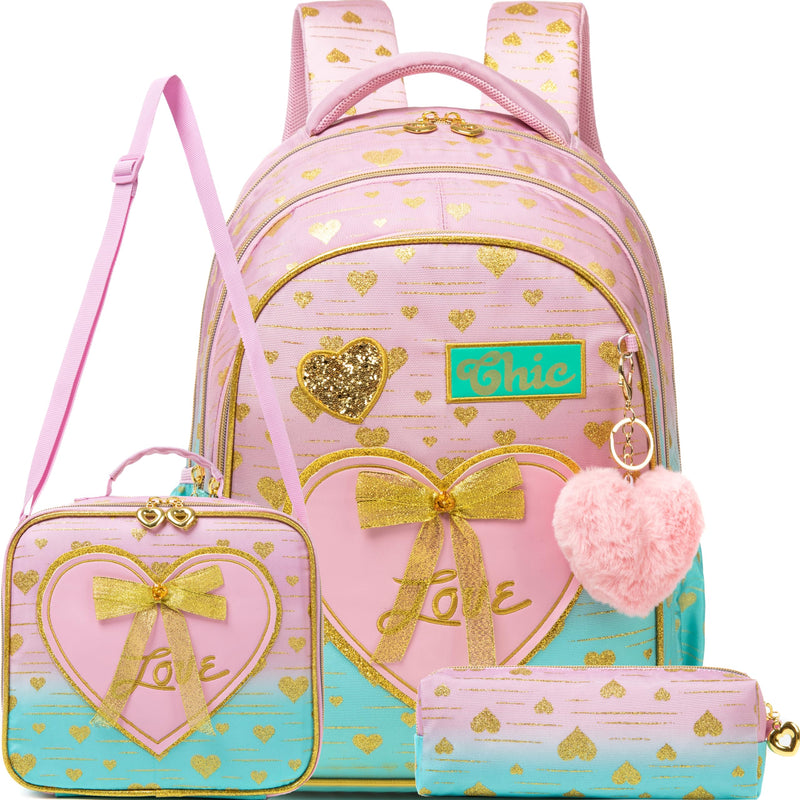 Meetbelify Kids Backpacks for Girls Backpacks for School Kids Canvas Travel Laptop Backpack with Lunch Box for Elementary Students Girls Back to School Bookbag Ages 8-10