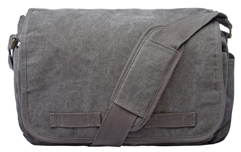 Sweetbriar Classic Vintage Messenger Bag - Original Heavyweight Cotton Canvas Gray Shoulder Bag with Upgraded Features - Grey