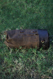 Trip Machine Company Full Grain Leather Military Inspired Motorcycle Duffel Bag – 24L Saddlebag Weekender with Shoulder Strap, Mounting Straps & Rain Cover (Dark Brown)