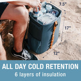 CleverMade Collapsible Backpack Cooler, 24 Can Insulated Backpack Cooler, Soft Sided Cooler Back Pack for Travel, Beach Cooler, Leakproof, Folds Flat - Ocean Cognac